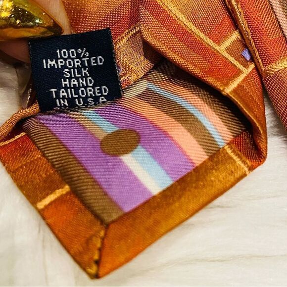 Ted Baker Hand Crafted Orange Geometric Silk Neck Tie - Picture 6 of 6